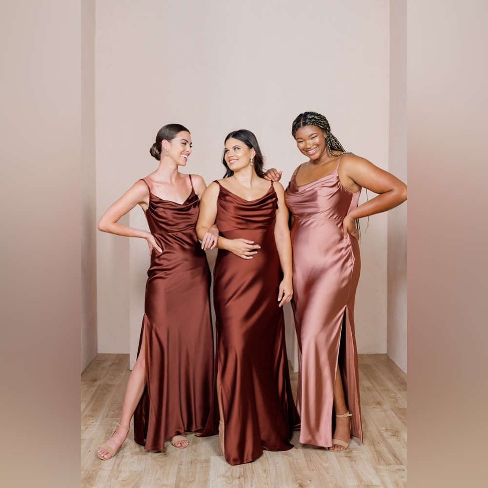 Revelry Skye Satin Dress In Cinnamon Rose Size 16 Women’s Formal Maxi Gown